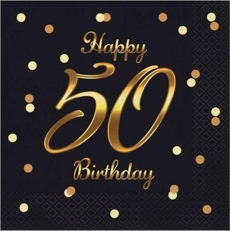 BC Happy 50 Birthday napkins black
