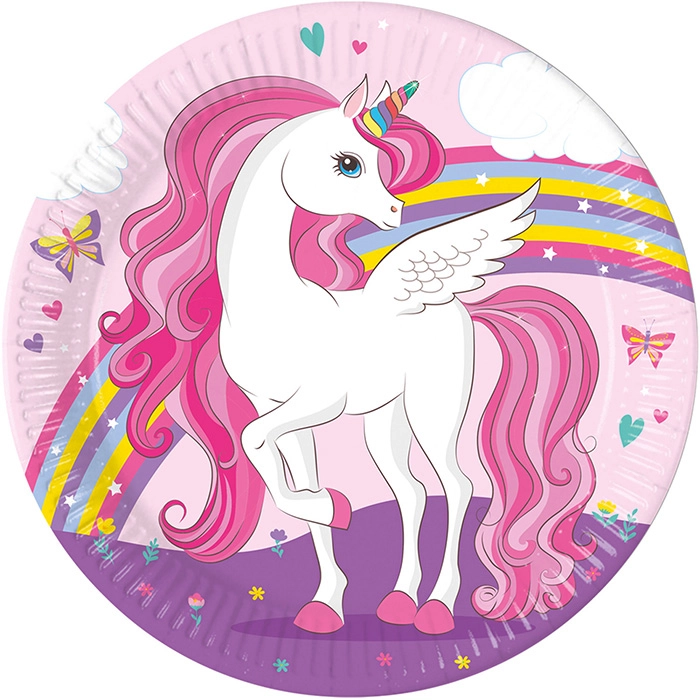 Unicorn Rainbow paper plates 23cm 8