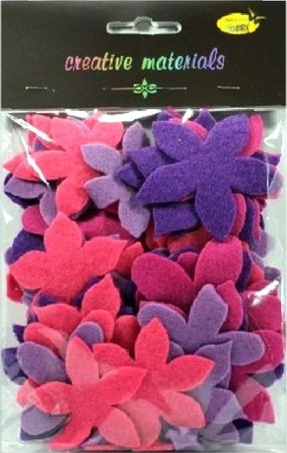 Felt flowers in pink and purple