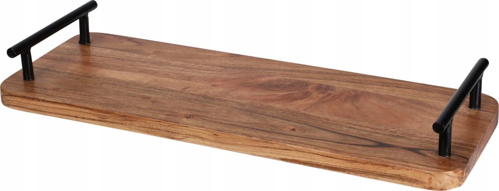 Acacia wood serving tray with metal