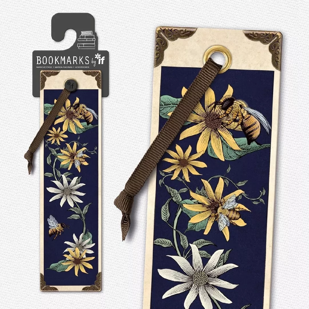 Vintage bookmark - Bees and flowers