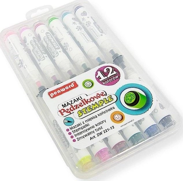 Brush markers with stamps in 12