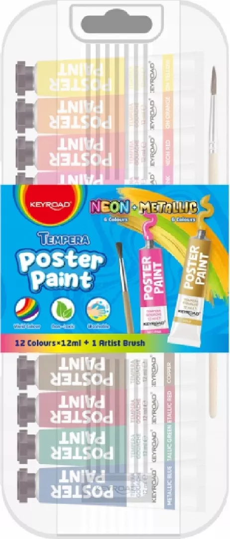 Keyroad Farby plakatowe KEYROAD  12x12ml  pędzelek