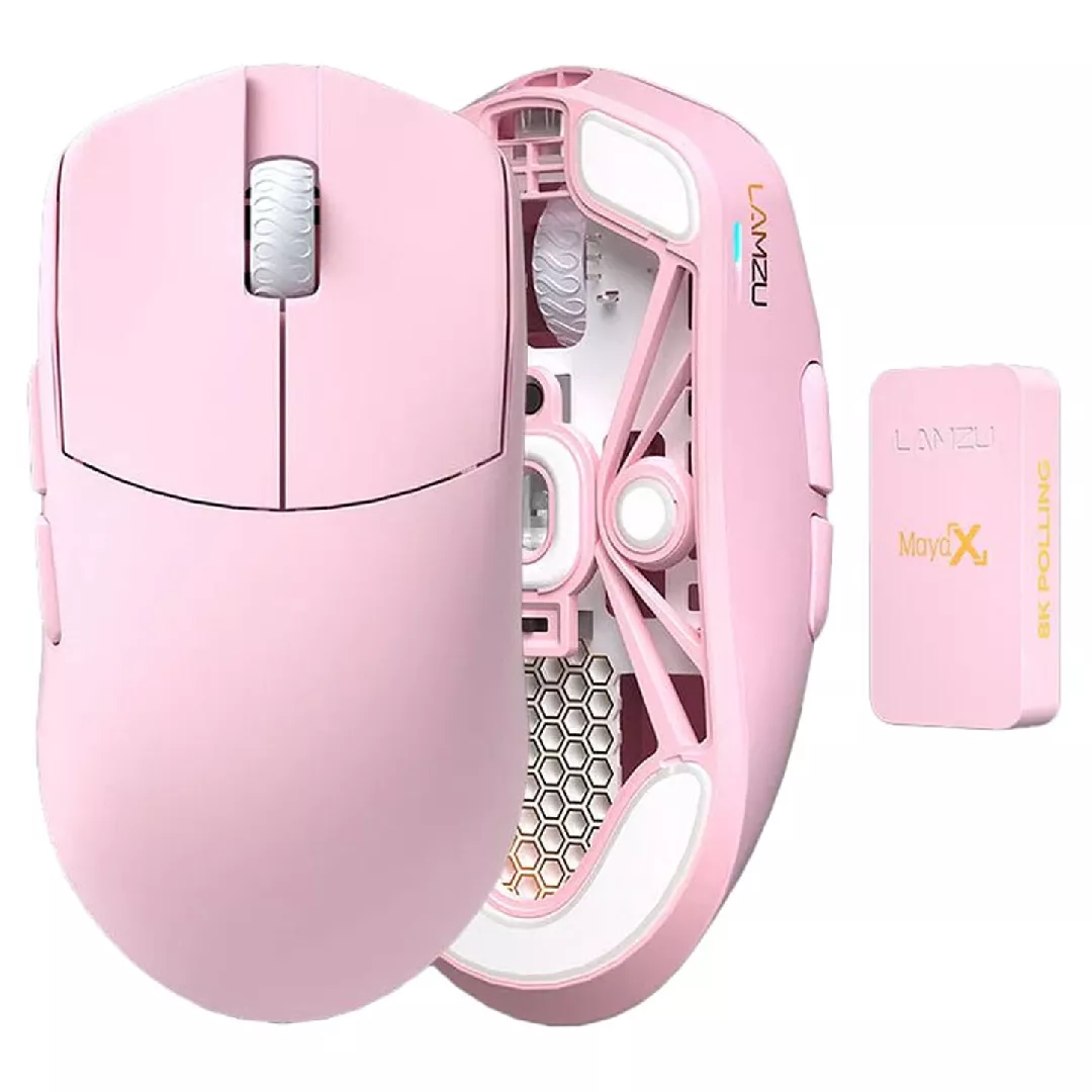Lamzu Maya X Gaming Maus, 8K, bezvadu — rozā