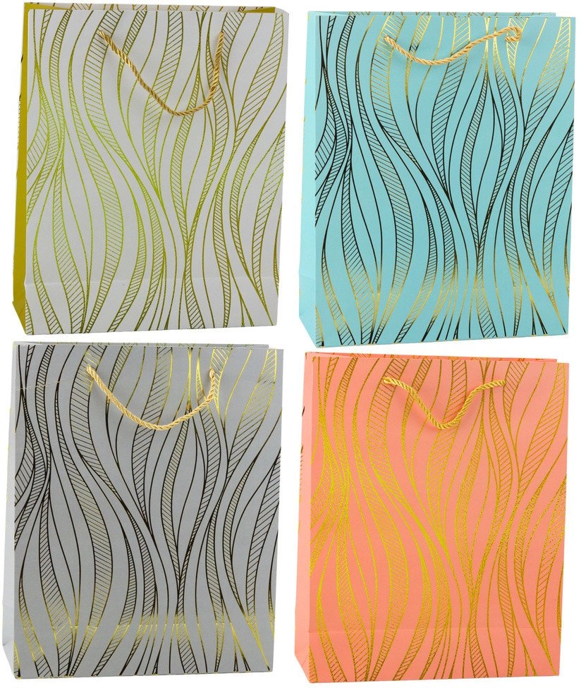 Paper Gift Bag Wavy Lines Gold