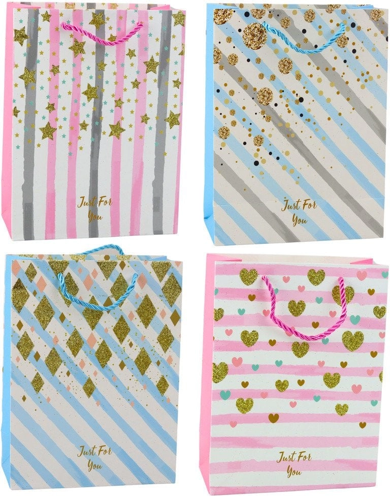 Paper Gift Bag Blue Pink Glitter