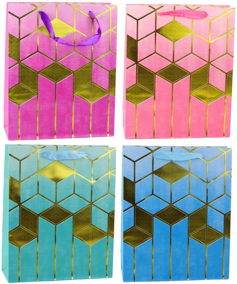 Paper Gift Bag Geometric Patterns Gold