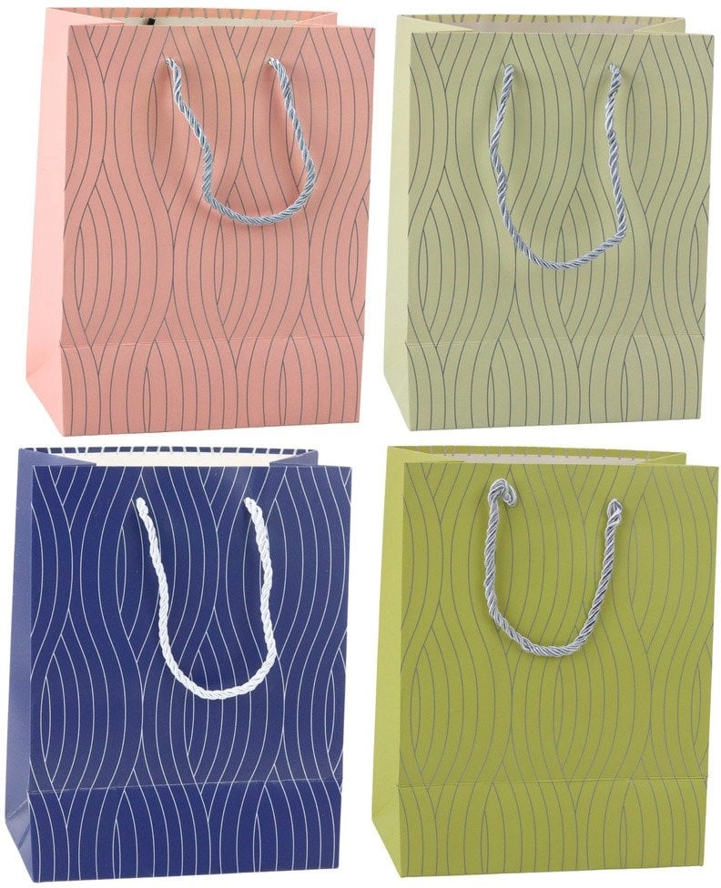 Paper Gift Bag Silver Wavy Lines