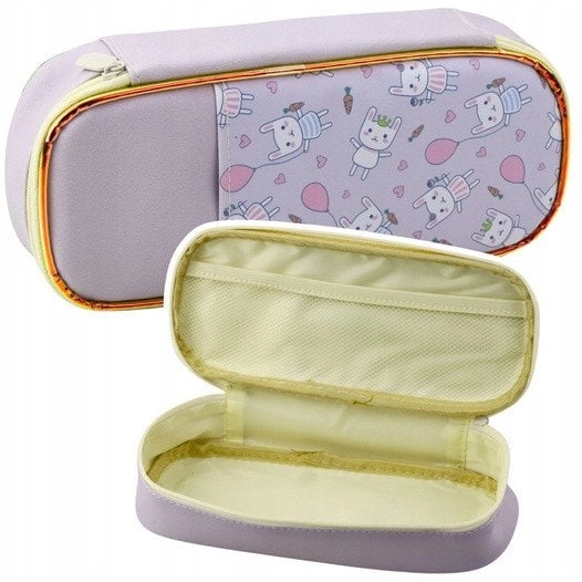 School pencil case with bunnies  purple