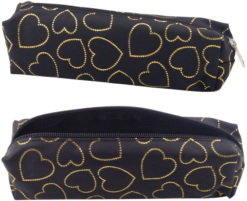 Single-compartment pencil case with gold hearts