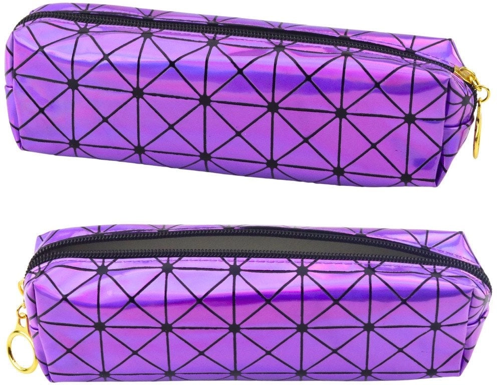 Single compartment holo pencil case  purple