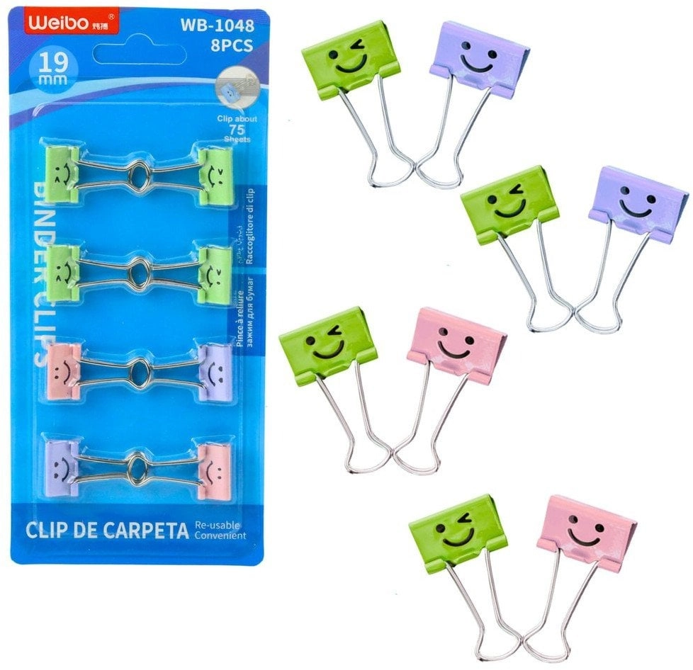 Colorful smiley office clips  8 pcs