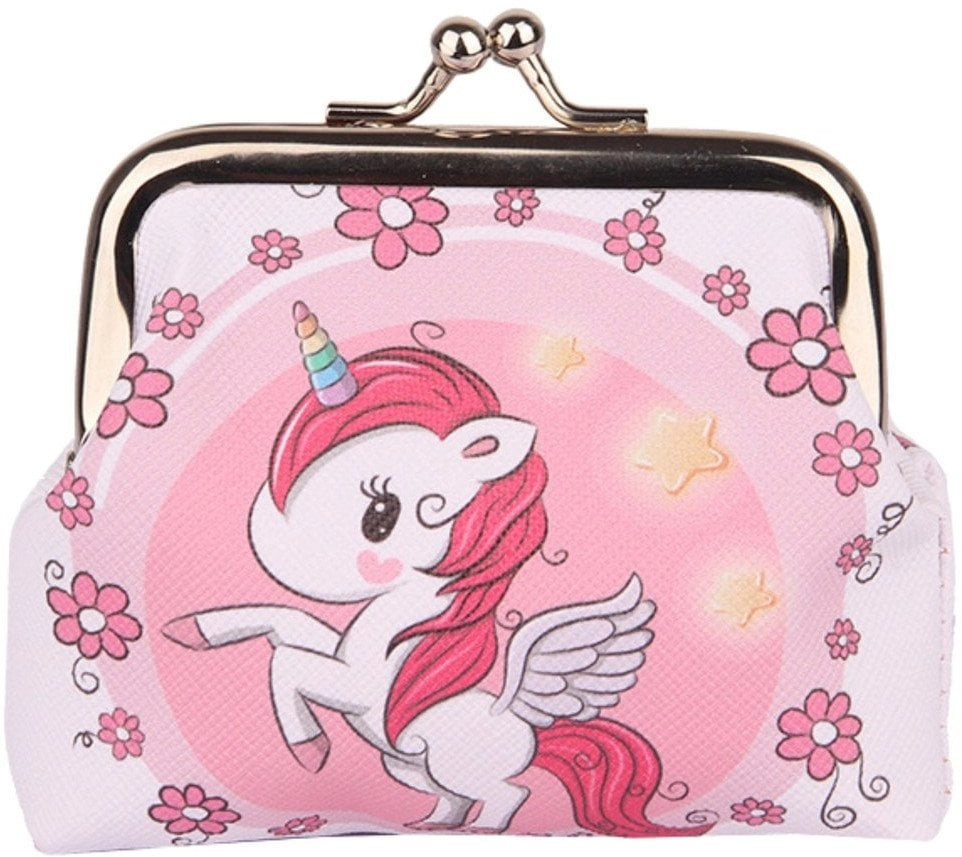 Children`s Wallet Unicorn Flowers Metal Clasp