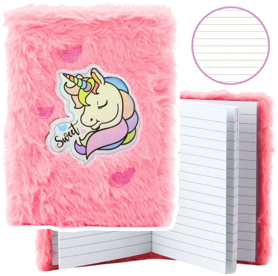 Plush notebook A6/80K  pink unicorn line