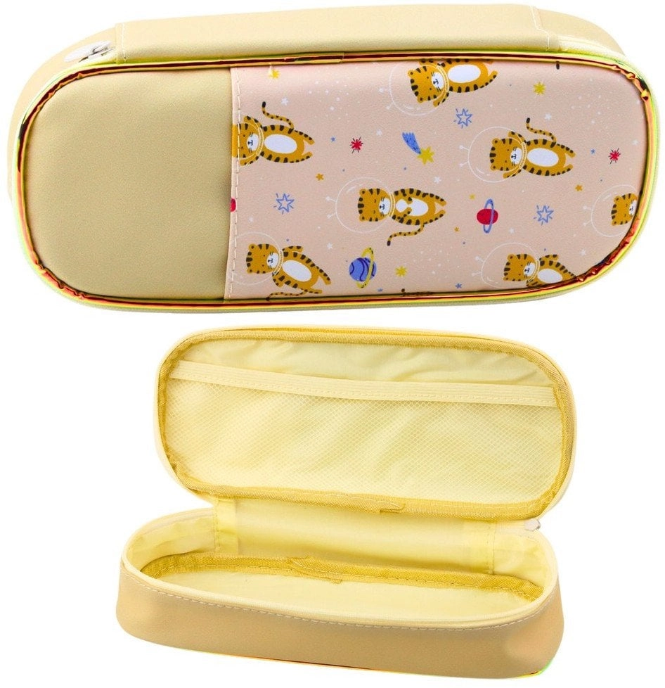 School Pencil Case Space Tigers Beige