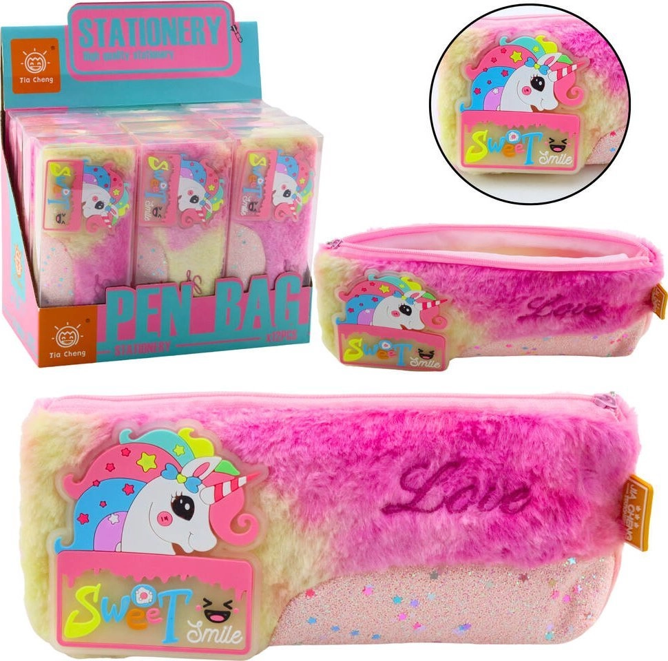 Plush Unicorn Pencil Case with Shiny