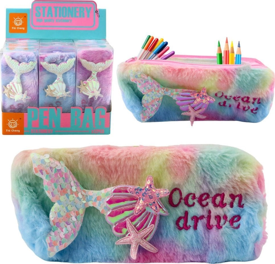 Plush pencil case with mermaid tail