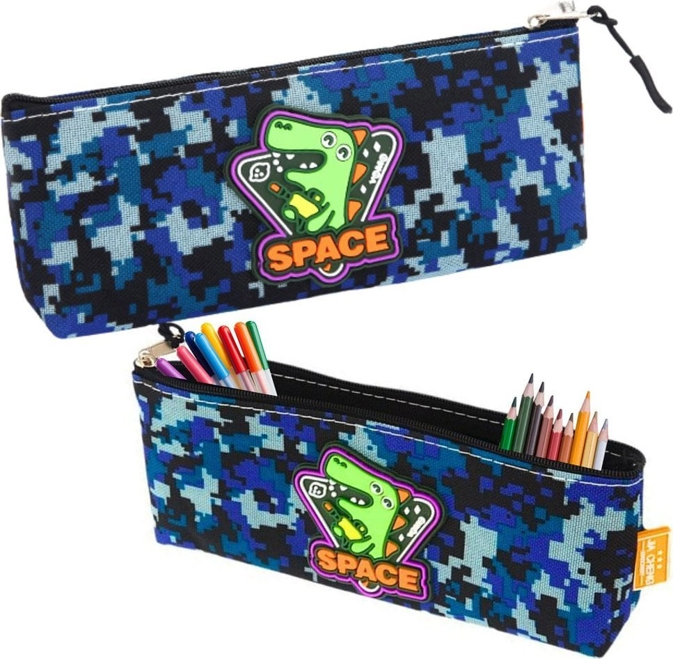 Pencil Case Space Dinosaur Pixels Blue