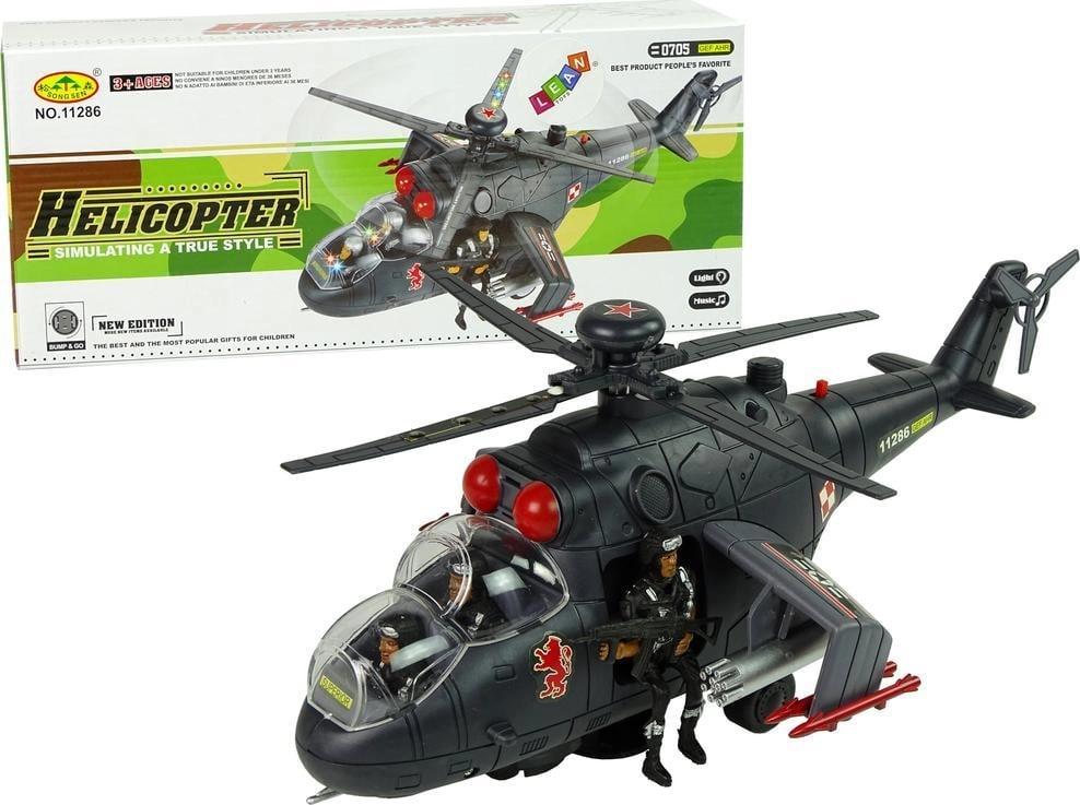 LeanToys Helikopter Ogromne Skrzydła Światła Czarny
