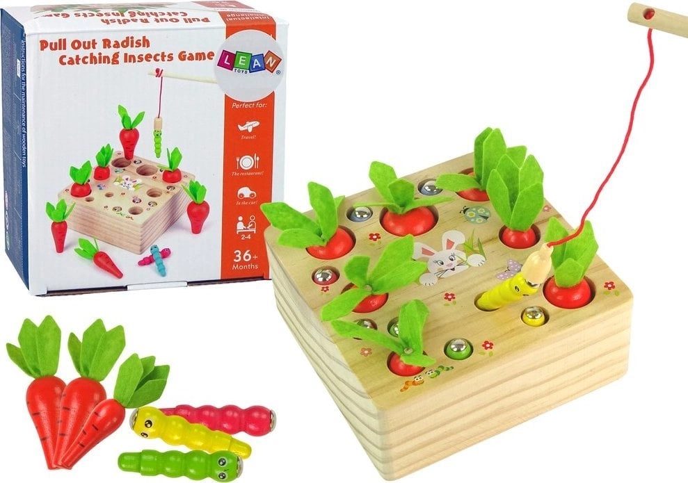 LeanToys Wooden Game Carrots Earthworm Magnet