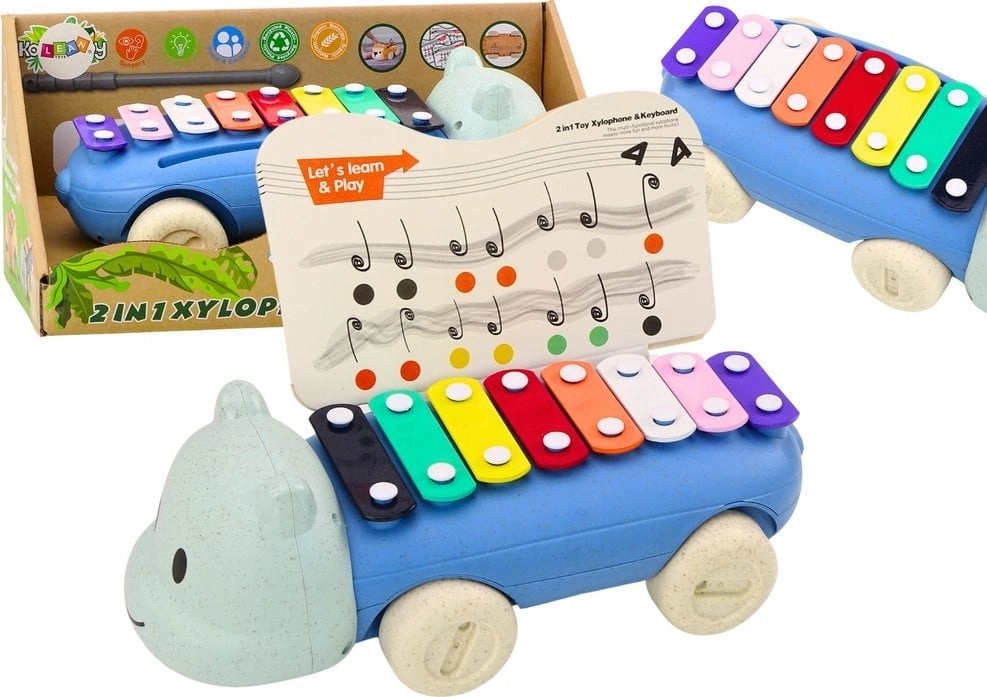 LeanToys Hippopotamus Cymbals On Wheels Instrument