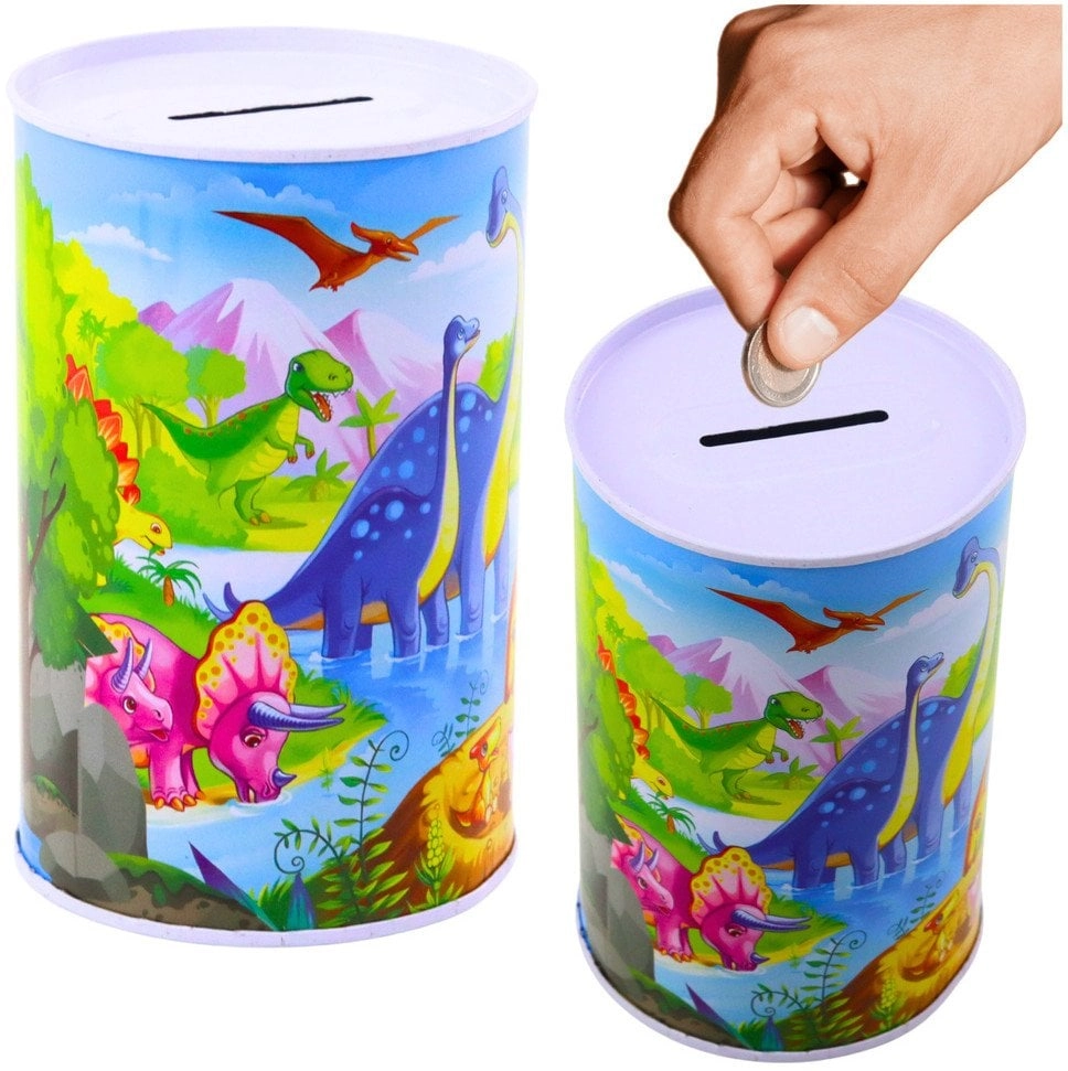Piggy bank with dinosaurs  metal  colorful