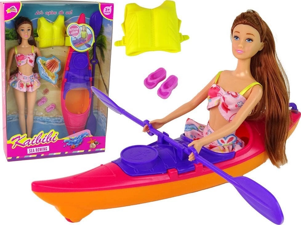 Doll with a kayak and accessories