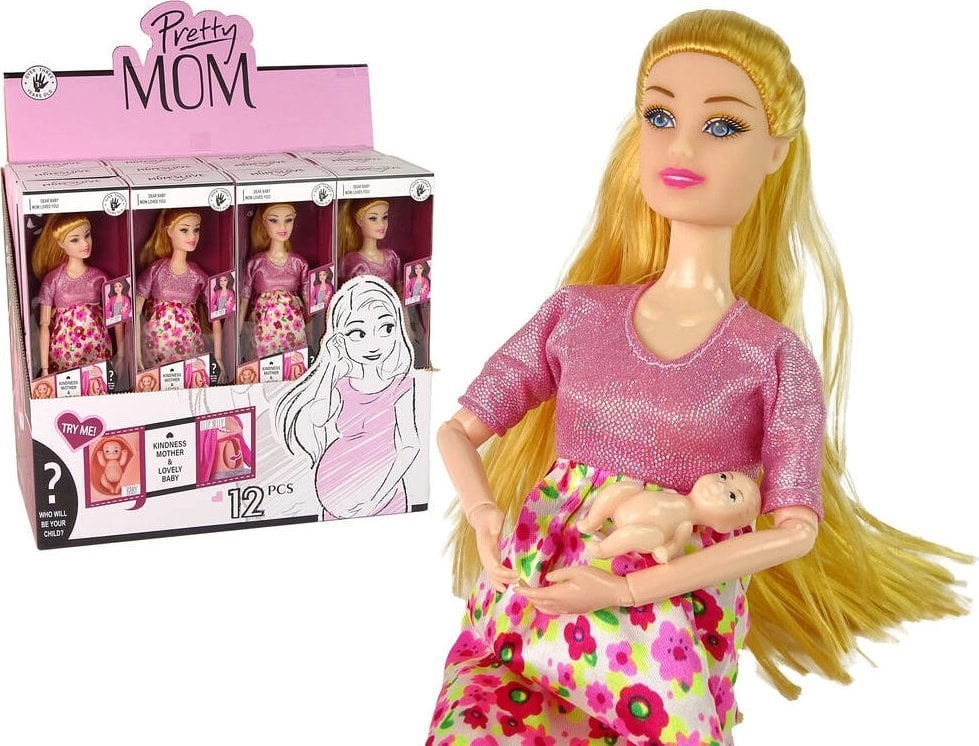 LeanToys Pregnant Children`s Doll Pink Dress