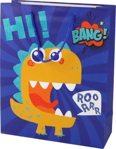 LeanToys Paper Gift Bag Blue Dinosaur