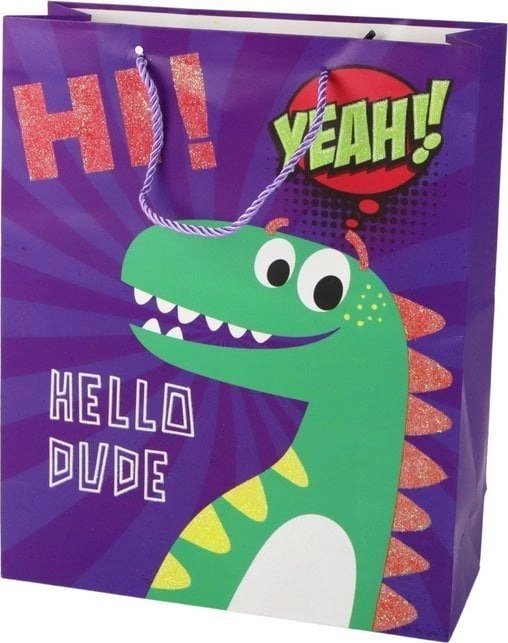 LeanToys Paper Gift Bag Purple Dinosaur