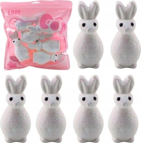 Styrofoam Easter Bunnies Glitter Decorative White
