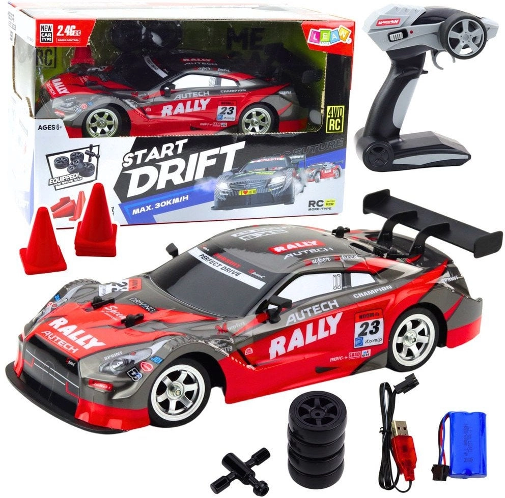 Sacīkšu auto Drift Car RC Red Black 30km/h 1:16 LEAN Rotaļlietas