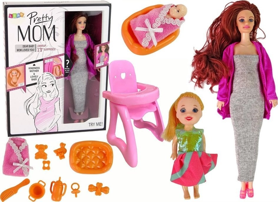 Pregnant doll with long hair  accessories