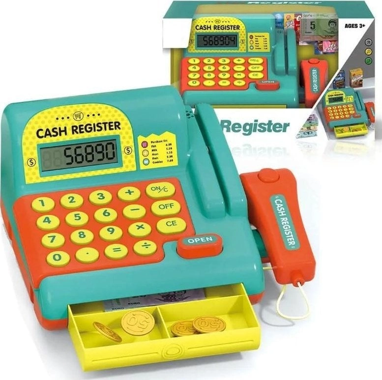 Cash register with accessories for playing