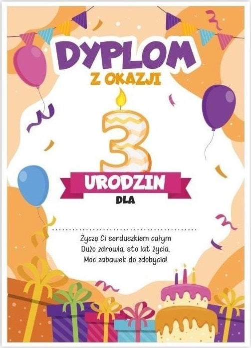 A5 birthday diploma - third birthday