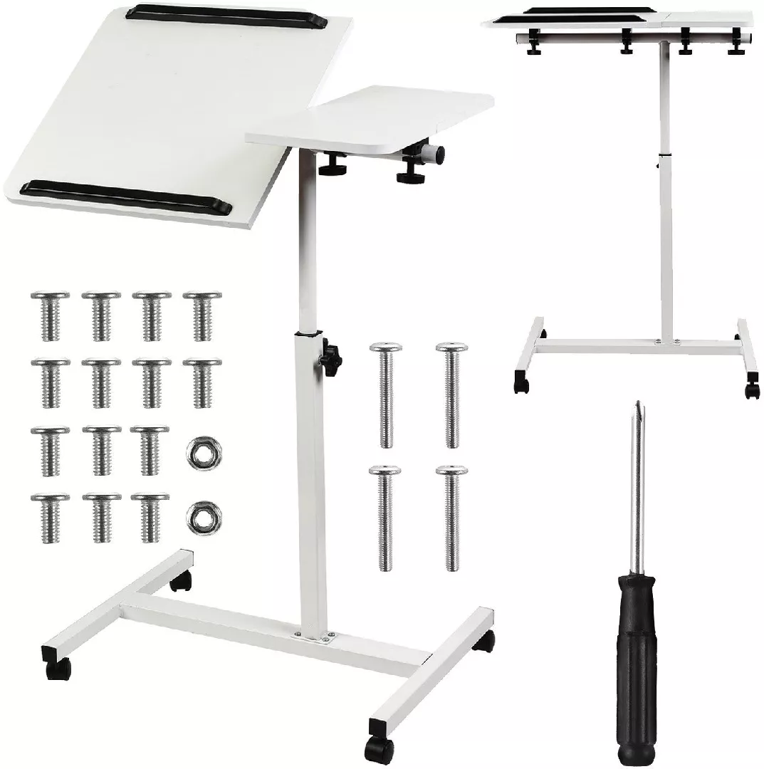 Maclean mobile desk/laptop stand white height