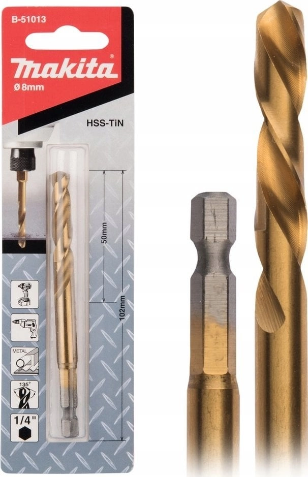 MAKITA WIERTŁO DO METALU HSS-TIN 1/4&quot
