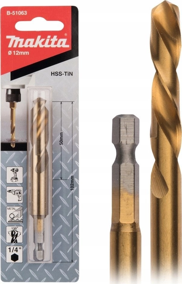 MAKITA WIERTŁO DO METALU HSS-TIN 1/4&quot