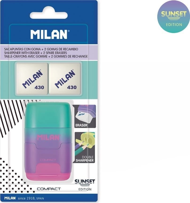 Milan Sharpener with eraser MILAN GREEN-PURPLE-PINK