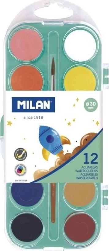 Milan Watercolor paints 12 colors 30mm