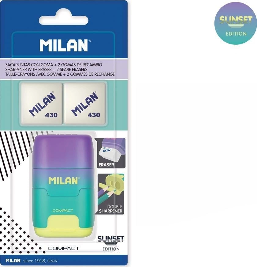 Milan Sharpener with eraser MILAN PURPLE-GREEN-YELLOW