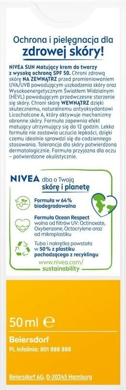 NIVEA SUN Krem SPF 50 matujący