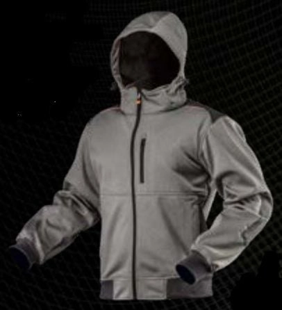 Softshell work jacket with detachable hood