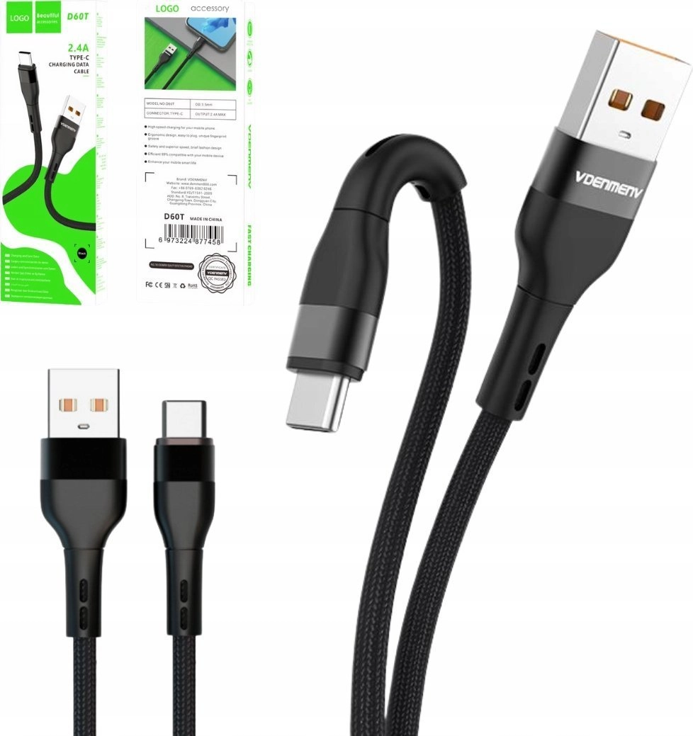DENMEN USB TYPE-C CABLE BLACK USB-C