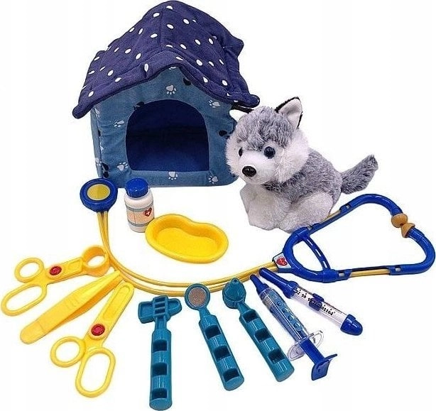 A dog with a medical kit