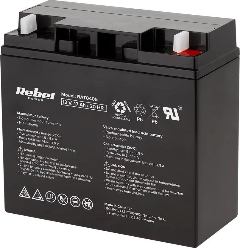 Rebel 12V 17Ah gel battery LEC-BAT0405