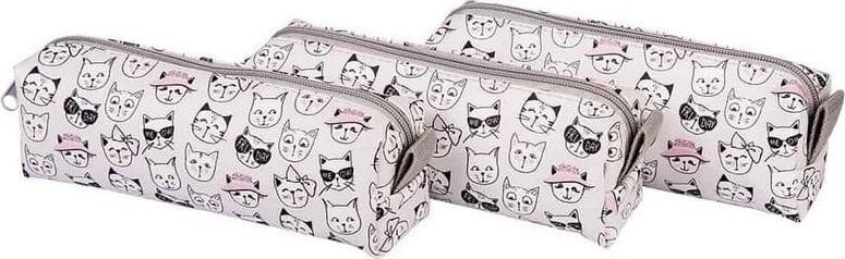 Single-compartment pencil case with cat faces