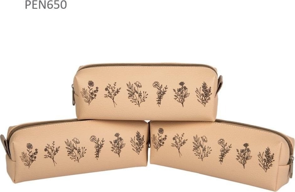 Single-compartment pencil case  beige flowers 5901691944831