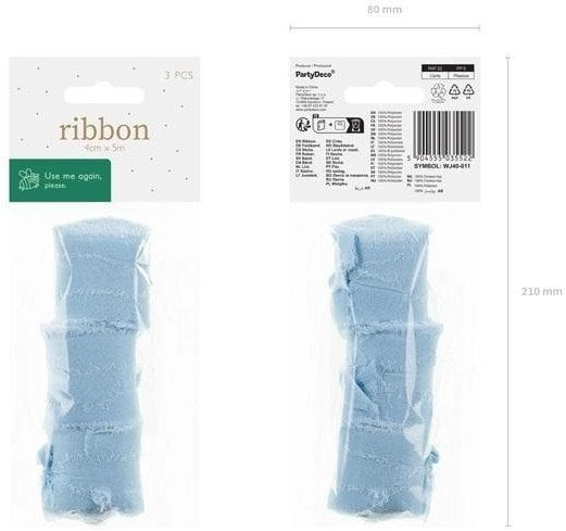 Blue chiffon ribbon 40mm/5m 3 pcs