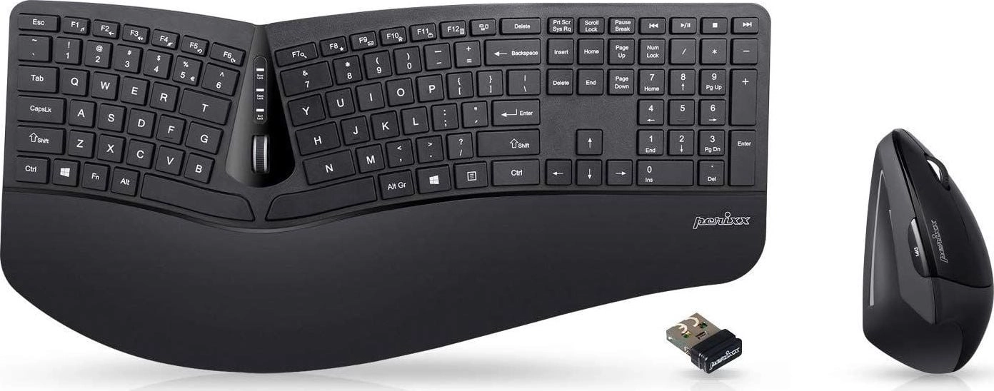 Perixx PERIDUO-605 Ergonomiska bezvadu tastatūra + peles komplekts, melns